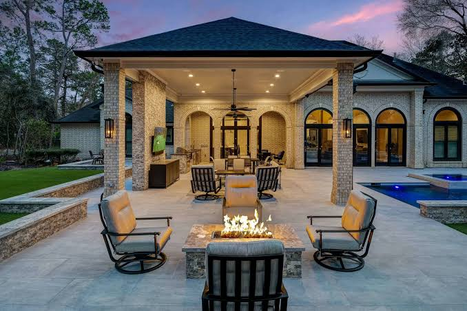 Outdoor living space with concrete patio